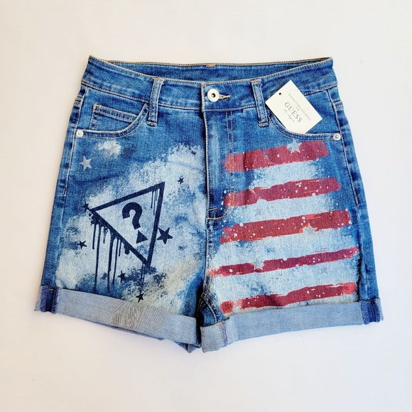 Guess Pants - GUESS American Flag Cuffed Denim Shorts sz 27